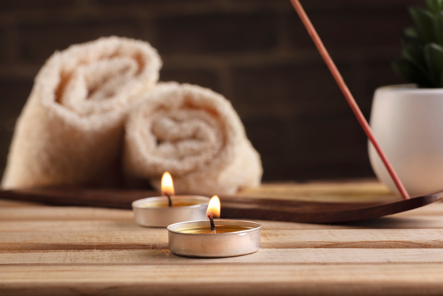 Spa Composition with Bath Towels and Candles